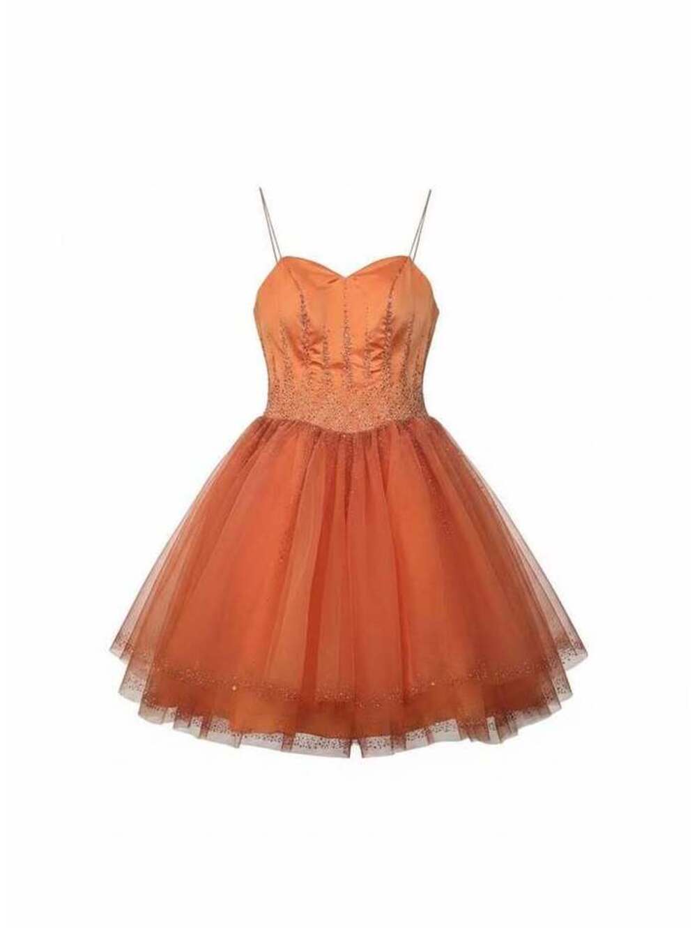 Orange Beaded Tulle Short Formal Dress